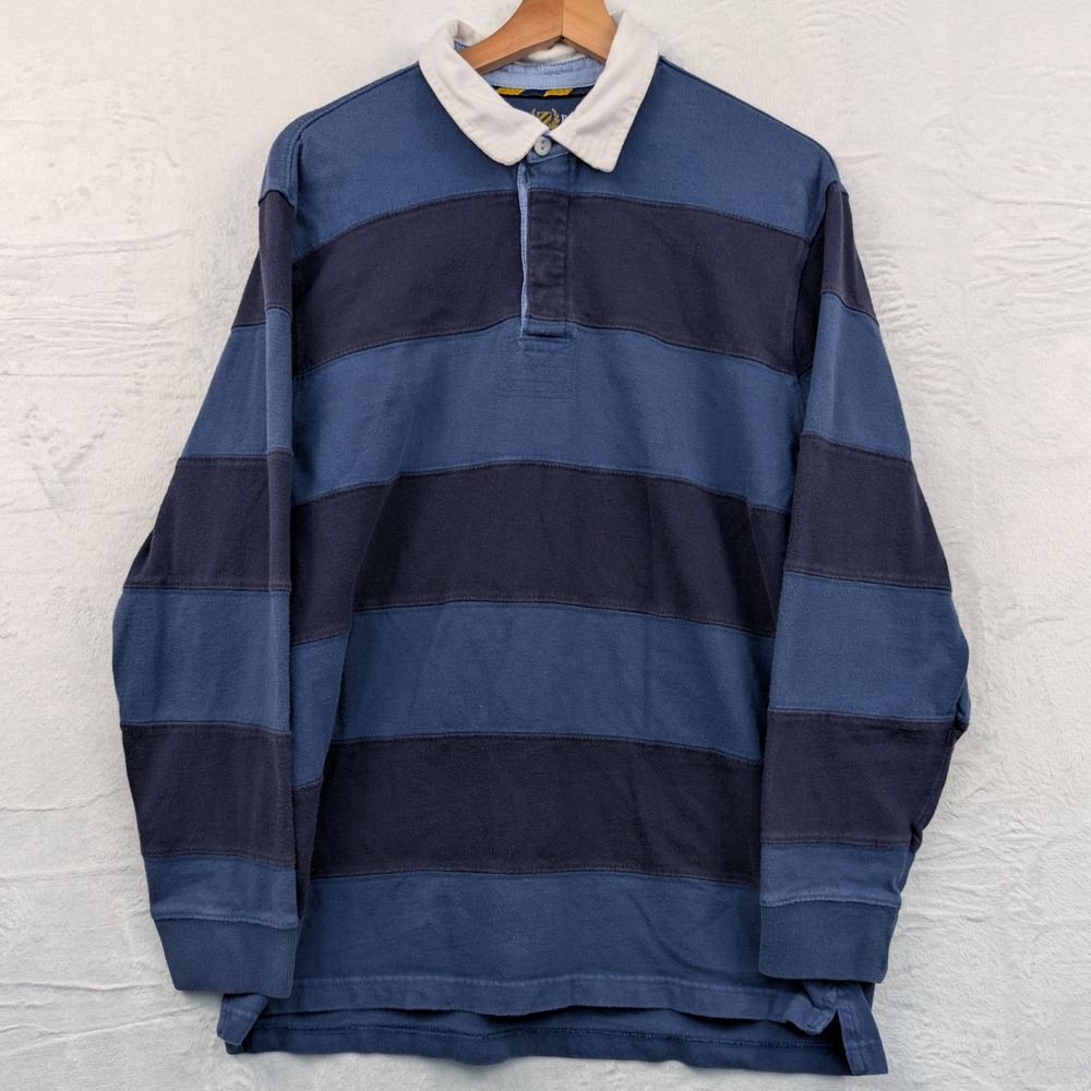 VTG Rugby Shirt Men's Medium Blue Striped Preppy Sporty Collegiate Old Money Y2K